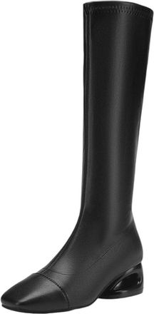 Generic Black Ladies Chic Winter Knee-High Boots Adorned with Square Toe and Side Zipper Design Special-Shaped Low Heel