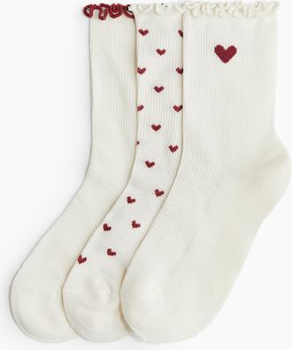 H&M 3er-Pack Socken mit Overlockdetail - White