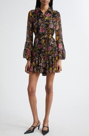 Cinq &agrave; Sept Lyra Hannah Floral Long Sleeve Minidress in Black Multi at Nordstrom Rack, Size 12