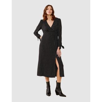 Finery Laine Polka Dot Spot Midi Dress in Black Spot at Nordstrom, Size 10