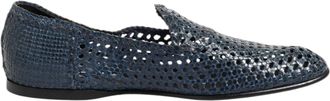 Dolce & Gabbana Blauwe Geweven Leren Instapschoenen