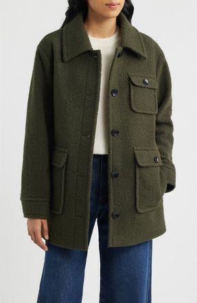 Bernardo Boucl&eacute; Shirt Jacket in Military Green at Nordstrom, Size X-Small