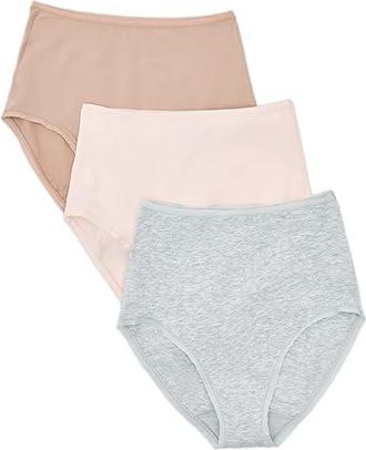 Natori Bliss Bare Cotton High Waist Brief 3-Pack Womens Underwear Light Grey Heather/Buff/Peach Whip : M (Womens 10-12)