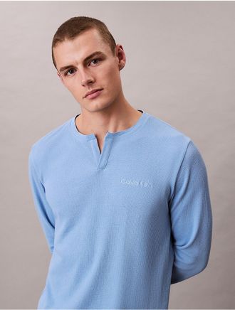 Calvin Klein Mens Waffle Knit Henley Sleep Tee - Blue - XL