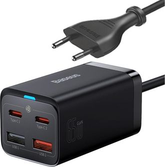 OEM Cargador De Pared R&aacute;pido Gan3 Pro (2 Usb-c Y 2 Usb-c, 65 W, Pd, Qc + Cable Usb-c, 1 M, Color Negro)