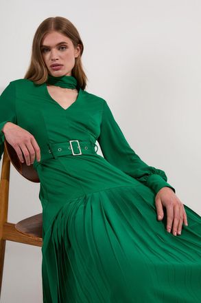 Karen Millen Womens Jersey Ponte Georgette Mix Midi Dress - Light Green Viscose - Size X-Small
