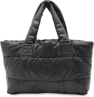 Chanel Black Bordeaux Nylon Leather Shoulder Bag Tote Bag (Pre-Owned)