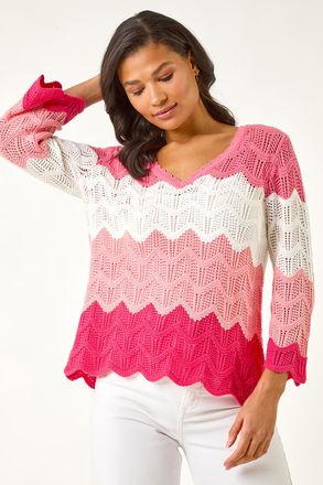 Roman Colour Block Crochet Knit Jumper