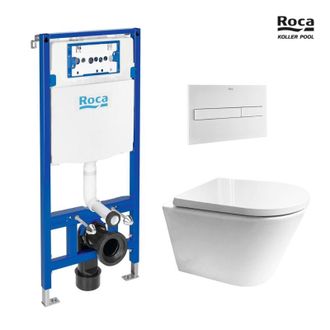 Roca Roca - Bastidor Duplo Pack Cisterna Empotrada Y Pulsador Pl7 Blanco Mate Con Wc Vortex Orion Tapa Envolvente Bl