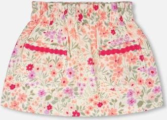 Deux par Deux Muslin Flared Printed Flowers Skort in Off White Printed Flowers at Nordstrom, Size 24M