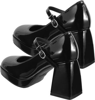 SOLUSTRE High Heel Shoes Platform Heels for Women Elegant Leather Ladies Party Pumps Buckle Strap Shallow Toe Design Black