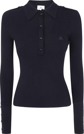 Courr&egrave;ges Sweater Long Sleeve Rib Knit Ls Polo