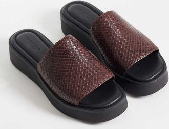 Vagabond Danya - Sandali flatform in pelle intrecciata color cioccolato-Marrone