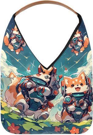 Generic Cute Space Dog Reusable Lightweight Grocery Bags - Foldable Into Compact Pouch, Washable & Sturdy, Multipurpose for Shopping and Travel