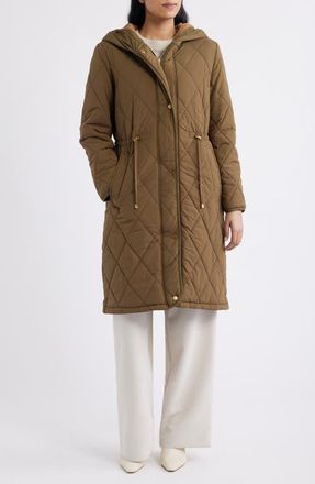 DKNY Quilted Hooded Coat in Beech at Nordstrom, Size X-Small