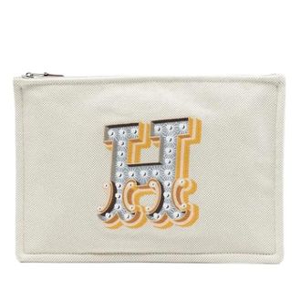 Herm&egrave;s Pre-owned Canvas Clutch - Dames - Vintage Clutch - Beige - ONE Size - Leer - Vintage