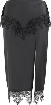 Blumarine Chiffon Midi Skirt With Scalloped Lace Appliqué