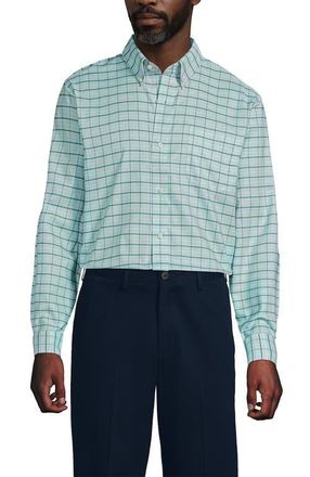 Lands End Big and Tall No Iron Supima Oxford Dress Shirt in Pale Sky/eucalyptus Plaid at Nordstrom, Size 15.5 - 32