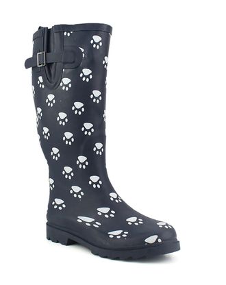 StormWells Ladies Womens Navy Paw Print Adjustable Calf Snow Rain Mud Festival Wellies Waterproof Dog Walking Wellington Boots (Navy Paw, 3 UK, numeric_3)