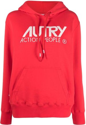 Autry logo-print cotton hoodie - women - Polyamide/Cotton - L - Red