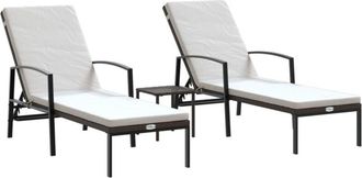 vidaXL Sun Loungers 2 pcs with Table Poly Rattan Brown Vidaxl
