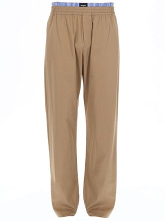Msgm Double-Elastic Cotton Trousers - Beige