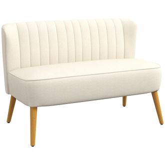 HOMCOM Homcom Sof&aacute; De 2 Plazas Tapizado En Lino Sint&eacute;tico, Asiento Y Respaldo Acolchados, Patas De Madera, Carga 220 Kg Para Dormitorio, Sal&oacute;n, Blanco Crema