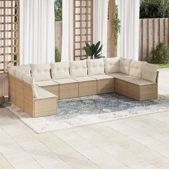 vidaXL Juego De Sof&aacute;s Jard&iacute;n Con Cojines Beige 10 Pzas Rat&aacute;n Sint&eacute;tico Vidaxl