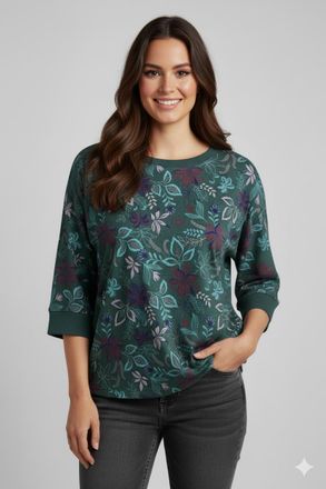 Ragwear 3/4-Arm-Shirt RAGWEAR SHIMONA FLOWERS O, Damen, Gr. XXL, gr&uuml;n, Jersey, Obermaterial: 50% Polyester, 38% Baumwolle, 12% Viskose, gebl&uuml;mt, gemustert, be