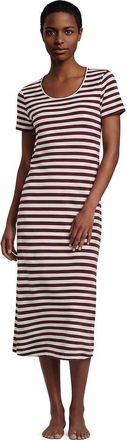 Lands End Cotton Short Sleeve Midcalf Nightgown in Rich Burgundy Even Stripe at Nordstrom, Size Xx-Small