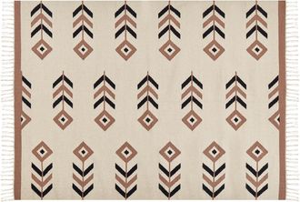 Beliani Alfombra Kilim De Algod&oacute;n Beige Negro 200 X 300 Cm Reversible Dormitorio Niavan