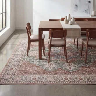 Jonathan Y Designs Eleanor Vintage Medallion Border Non-Slip Machine-Washable Green/Brown 4 ft. x 6 ft. Area Rug at Nordstrom, Size 3Ft 0In X 5Ft 0In