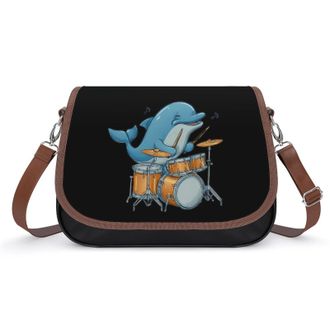 Generic Dolphin Playing Drum Drummer Fashion Womens Crossbody Bags Novelty Handbag Shoulder Bag Purse