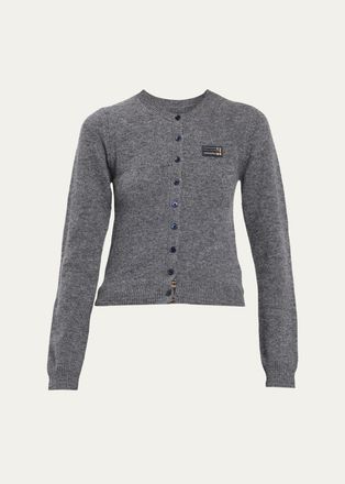 Chlo&eacute; Check Logo Wool Crewneck Cardigan