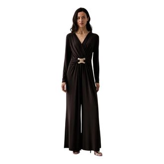 Joseph Ribkoff Jumpsuit met wijde pijpen en overslag - Dames - Jumpsuits - Bruin - 3XL - Polyester - Jumpsuits & Playsuits