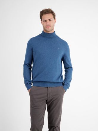 Lerros Rollkragenpullover LERROS LERROS Herren Rollkragen-Strickpullover, Herren, Gr. XXL, blau (storm blau melange), 100% Baumwolle, ohne Ausschnitt, Pullov