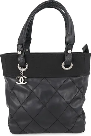 Chanel Matelasse Black Pvc Leather Handbag Tote Bag (Pre-Owned)