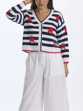 Splendid Liberty Stripe Cardigan In White/navy/firework