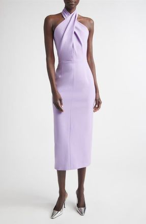 Carolina Herrera Twisted Halter Stretch Wool Midi Dress in Violeta at Nordstrom, Size 10
