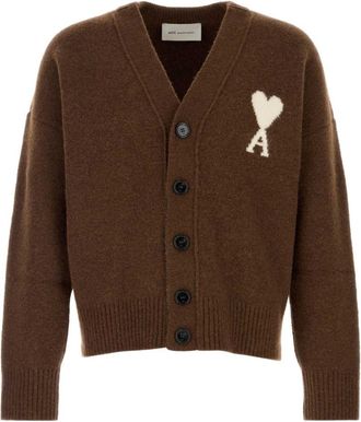 Ami Cropped Heart Embroidery Cardigan