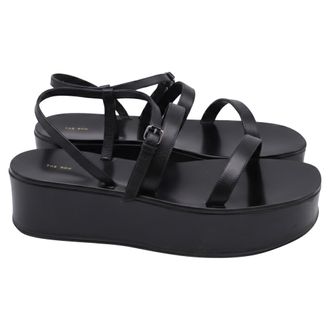 The Row Wedge Platform Sandals in Black Leather