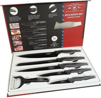 Trade Shop Trade Shop - Set 5 Coltelli Da Cucina In Acciaio Effetto Carbonio Piu Pelapatate