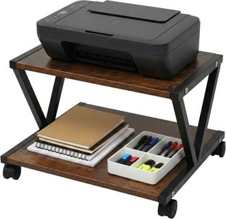 Relaxdays Relaxdays printer stand with castors, 2 tiers, HxWxD: 28 x 44 x 28 cm, MDF & metal, brown/black