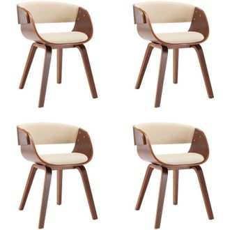 vidaXL Sillas De Comedor 4 Uds Madera Curvada Y Cuero Sint&eacute;tico Crema Vidaxl