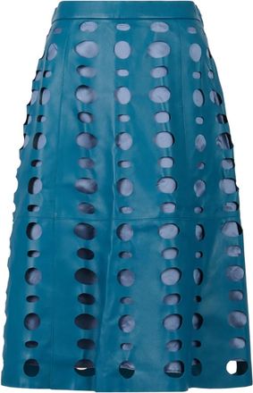 Marni Leren midi-rok met uitgesneden details - Blauw