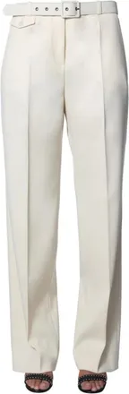 Givenchy Broeken, Dames, Wit, M, Leer, High-Waisted Wide Leg Tailored Broeken with Belt