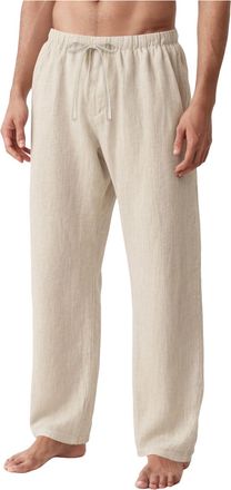 Generic Mens Plain Cotton Linen Trousers Summer Casual Pants Lightweight Jogging Bottoms Mens Linen Pants Wide Leg Drawstring Elastic Waist Loose Fit Trousers