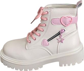 Generic White Women Boots in Crisp White with Chunky Heel and Decorative Heart for A Bright and Trendy Option