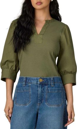 Wit & Wisdom Mixed Media Puff Sleeve Top in Celadon at Nordstrom, Size X-Small