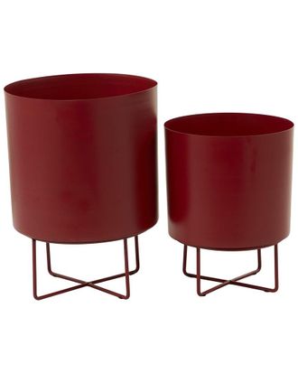 CosmoLiving by Cosmopolitan Cosmoliving By Cosmopolitan Set Of 2 Red Metal Indoor Outdoor Planter